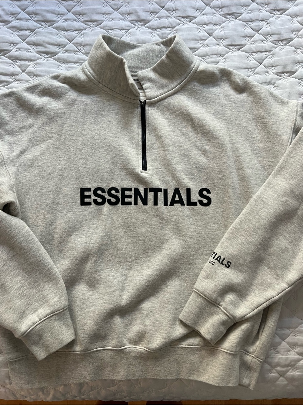 Essentials Men's Heather Gray Quarter-Zip Sweatshirt with Black Logo